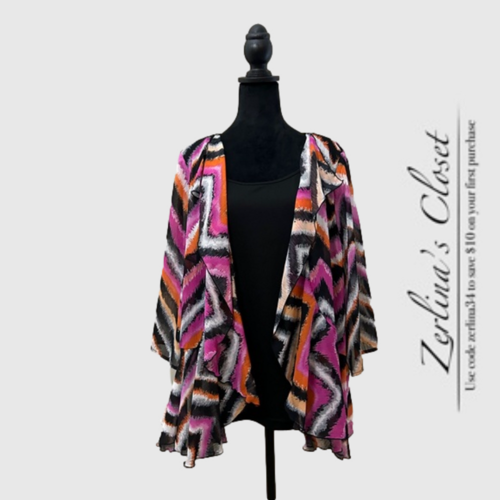 Larry Levine Women's Tank Wrap Combo 1X Black Orange Pink